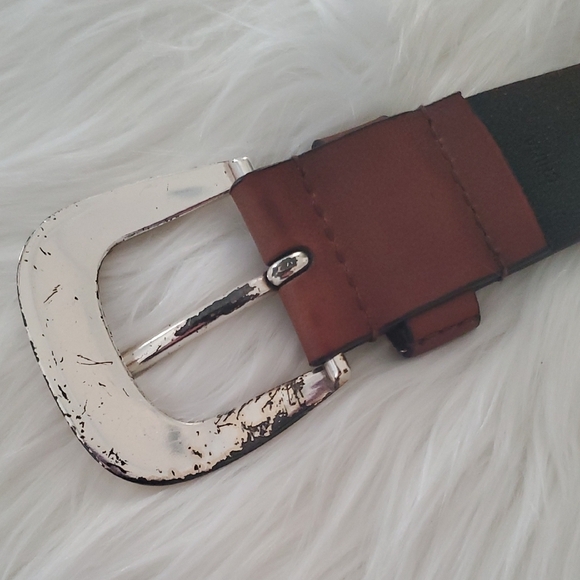 Michael Kors MK Logo Keeper Brown Leather Belt With Silvertone Buckle Size M - Picture 5 of 5